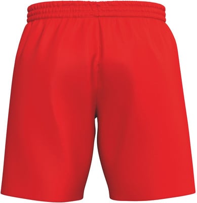 Rote Sporthose mit elastischem Bund, von hinten gezeigt.
