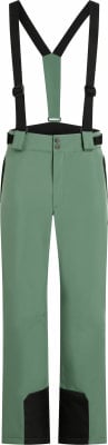 Grüne Skihose mit schwarzen Hosenträgern und schwarzen Akzenten.