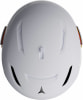 Ein weißer Skihelm mit Atomic-Logo und farbigen Details.