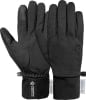 Schwarze Handschuhe mit Textur und Logo, ideal für kaltes Wetter.
