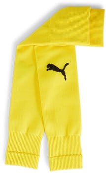 Gelbe Puma Fußball-Stutzen mit schwarzem Logo.