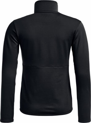 Rückansicht eines schwarzen Fleece-Pullover mit hohem Kragen und langen Ärmeln. Rückansicht eines schwarzen Fleece-Pullover mit hohem Kragen und langen Ärmeln.