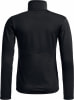 Rückansicht eines schwarzen Fleece-Pullover mit hohem Kragen und langen Ärmeln.