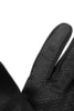 Detail eines schwarzen Handschuhs mit texturiertem Muster auf den Fingern.