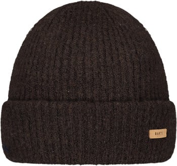 Braune Strickmütze mit Barts-Logo auf dem Etikett.