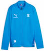 Blaue Puma Herrenjacke mit Reißverschluss, Intersport-Logo und Vereinswappen.