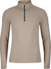 Damen-Beige-Oberteil mit kurzem Reißverschluss und Logo am Kragen.