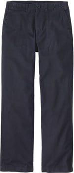Marineblaue Hose mit Taschen und Knopfverschluss.