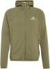 Khakifarbene Kapuzenjacke mit Adidas-Logo auf der Brust.