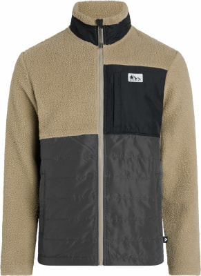 Beige Fleecejacke mit gesteppten grauen Einsätzen und schwarzer Brusttasche. Beige Fleecejacke mit gesteppten grauen Einsätzen und schwarzer Brusttasche.