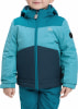 Kinder-Winterjacke mit Farbblöcken und Berg-Logo auf der Brust.