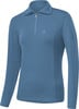 Blaues Damen-Langarmshirt mit Reißverschluss am Kragen.