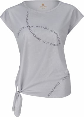Graues Kurzarmshirt mit ACTIVE REBEL Logo und Taillenbindung. Graues Kurzarmshirt mit ACTIVE REBEL Logo und Taillenbindung.