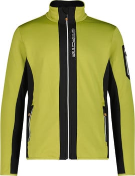 Damen-Fleecejacke in Grün mit schwarzen Streifen und CMP-Logo.