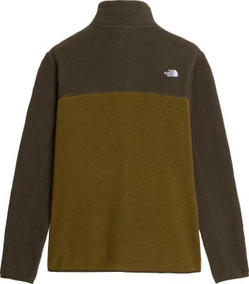 Grüne Fleecejacke von The North Face mit braunem Streifen und Logo. Grüne Fleecejacke von The North Face mit braunem Streifen und Logo.