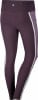 Damen-Leggings in Lila mit weißem Streifen und seitlicher Tasche.