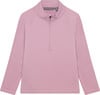Rosa Kinderpullover mit kurzem Reißverschluss und Logo auf der Brust.