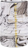 Weißes Multifunktionstuch mit schwarzem Marmormuster und goldener Schrift.