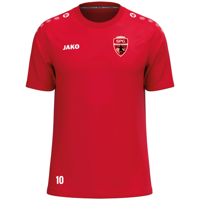 Rotes Fußballtrikot mit SPG-Logo und der Nummer 10.