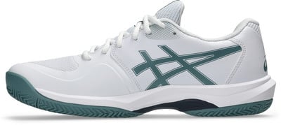Weiße Tennisschuhe mit dunkelgrünen Streifen und Sohle. Weiße Tennisschuhe mit dunkelgrünen Streifen und Sohle.