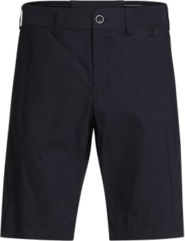 Schwarze Herrenshorts mit Knopf und Gürtelschlaufen.
