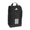 Schwarze Adidas Schuhtasche mit Logo und drei Streifen.