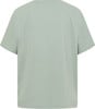 Rückseite eines hellgrünen kurzärmeligen T-Shirts, lockerer Schnitt.