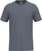 Graues T-Shirt mit kurzen Ärmeln und Rundhalsausschnitt, Logo auf der Schulter.