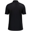 Rückansicht eines schwarzen Poloshirts mit kurzen Ärmeln.