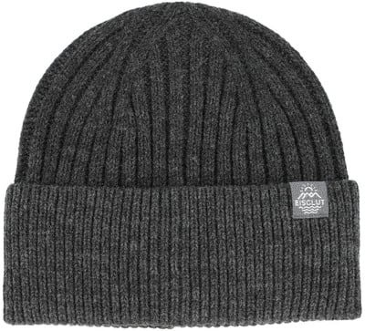 Dunkelgraue Rippstrickmütze mit Eisglut-Logo am Bund. Dunkelgraue Rippstrickmütze mit Eisglut-Logo am Bund.
