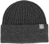 Dunkelgraue Rippstrickmütze mit Eisglut-Logo am Bund.