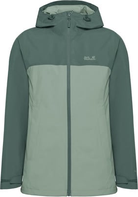 Grüne Damenjacke von Jack Wolfskin mit Kapuze und zwei Farbflächen. Grüne Damenjacke von Jack Wolfskin mit Kapuze und zwei Farbflächen.