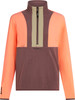 Eine orangefarbene Fleecejacke mit braunen und beigen Einsätzen und O'Neill-Logo.