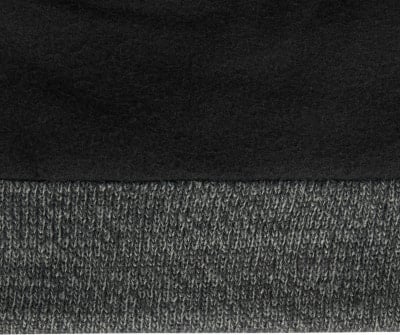 Textur eines schwarzen Stoffes über einem grauen Strickstoff. Textur eines schwarzen Stoffes über einem grauen Strickstoff.