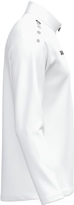 Weiße Herrenjacke mit Logo auf Schulter und Brust, von der Seite gezeigt. Weiße Herrenjacke mit Logo auf Schulter und Brust, von der Seite gezeigt.