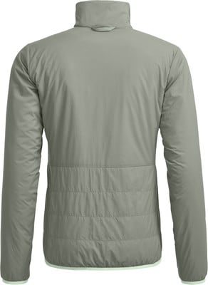 Rückansicht einer grauen Steppjacke mit hohem Kragen. Rückansicht einer grauen Steppjacke mit hohem Kragen.