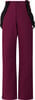 Lila Skihose mit schwarzen Hosenträgern und Knopfverschluss.