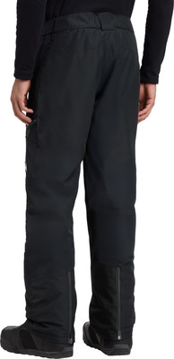Rückansicht einer schwarzen Skihose mit Taschen und Reißverschlüssen an den Knöcheln. Rückansicht einer schwarzen Skihose mit Taschen und Reißverschlüssen an den Knöcheln.