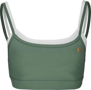 Grüner Sport-BH mit weißer Paspel und Logo.