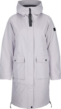Damen-hellviolette Kapuzenjacke mit zwei Vordertaschen.