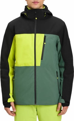 Herren-Winterjacke mit Farbblockdesign in Schwarz, Limettengrün und Grün. Herren-Winterjacke mit Farbblockdesign in Schwarz, Limettengrün und Grün.