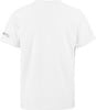 Weißes T-Shirt mit kurzen Ärmeln und dezentem Logo auf dem Ärmel.