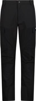 Schwarze Herrenhose mit Cargotaschen und verstärkten Knien.
