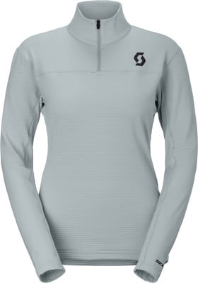Hellgraues Damen-Sweatshirt mit langen Ärmeln und kurzem Reißverschluss. Hellgraues Damen-Sweatshirt mit langen Ärmeln und kurzem Reißverschluss.