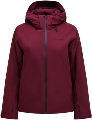Burgunderrote Peak Performance Herren-Skijacke mit Kapuze und schwarzem Reißverschluss. Burgunderrote Peak Performance Herren-Skijacke mit Kapuze und schwarzem Reißverschluss.