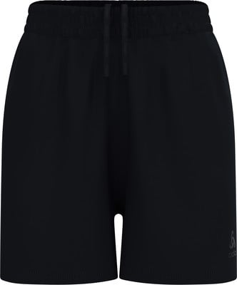 Schwarze kurze Sporthose mit Logo an der Seite und Kordelzug.