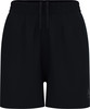 Schwarze kurze Sporthose mit Logo an der Seite und Kordelzug.