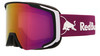 Skibrille mit rotem Spiegellinsen und violettem Band mit Red Bull Logo.