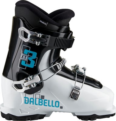 Dalbello XT3 Skischuh in Weiß und Schwarz mit blauen Details. Dalbello XT3 Skischuh in Weiß und Schwarz mit blauen Details.