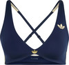 Dunkelblauer Adidas Sport-BH mit Logo und goldenen Details.